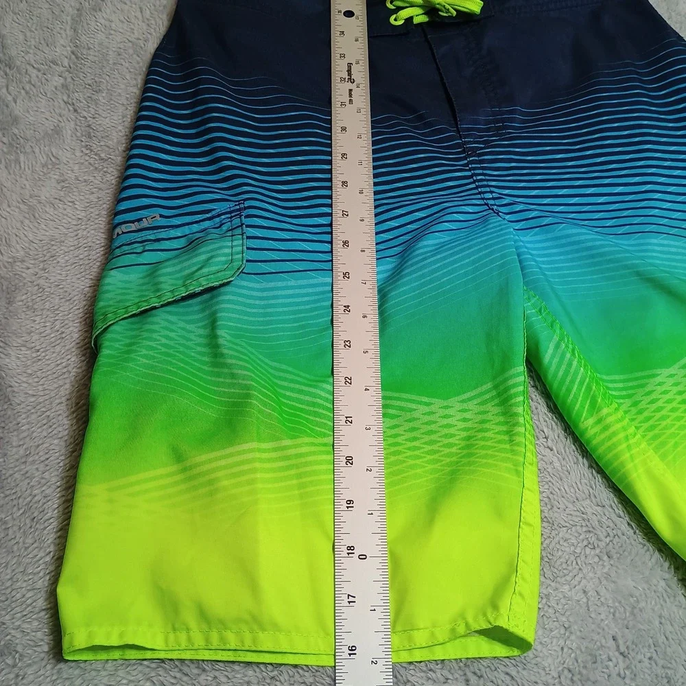 Under Armour Board Shorts Mens 30 Blue Green Gradient Wave Cargo Swim Trunks